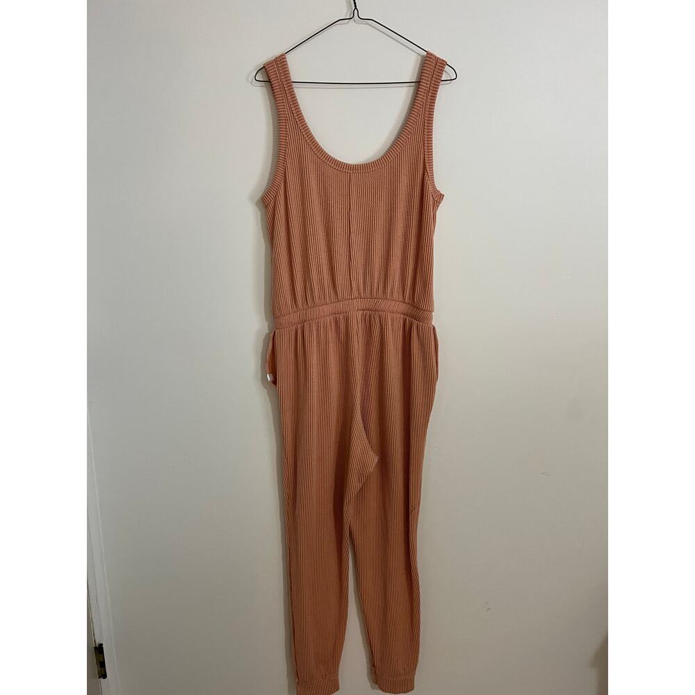 Lovlei Pink Ribbed Knit Jumpsuit Womens L Sleeveless Scoop Neck Lounge Romper - Picture 6 of 8